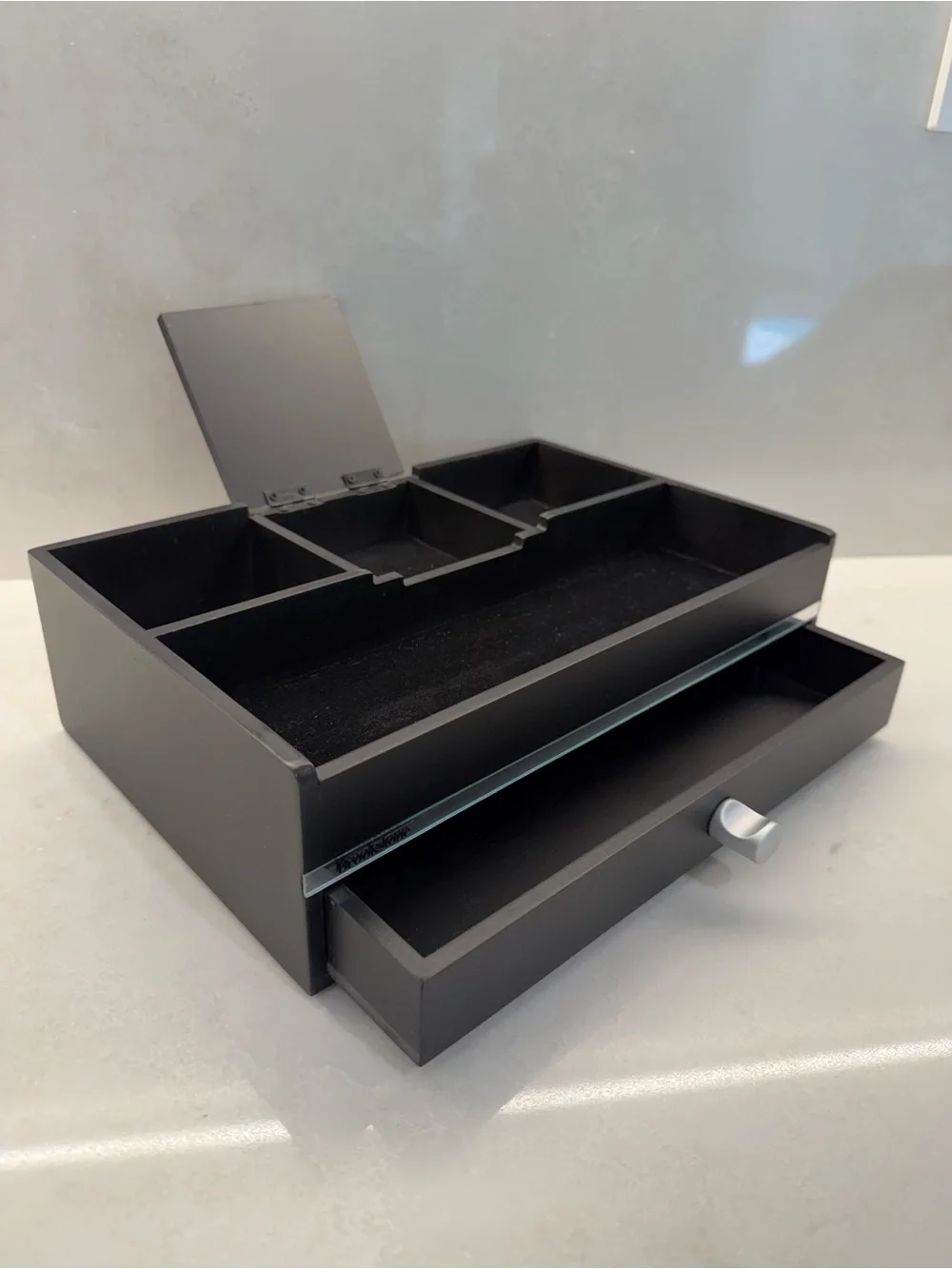 Brookstone Black Wood and Metal Jewelry Organizer Tray for Men and Women